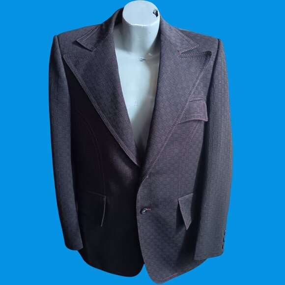 Vintage 1970's Men's Suit 42 Tullys Double Knit Blazer 36x32 Pants Red Stitching